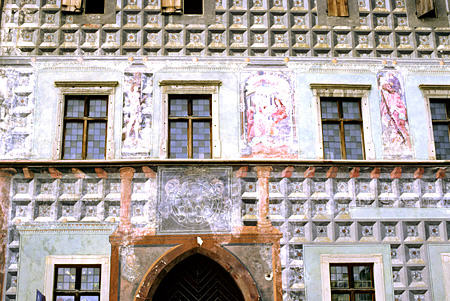 Frescoed building opposite Town Hall, Levoca. Slovakia.