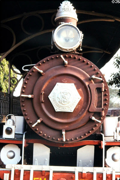 Detail of Southern Maharatta Railway steam locomotive at Delhi railroad museum. Delhi, India.