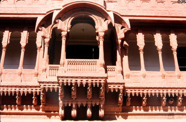 Columns, arches & architectural details of fort in Bikaner. India.