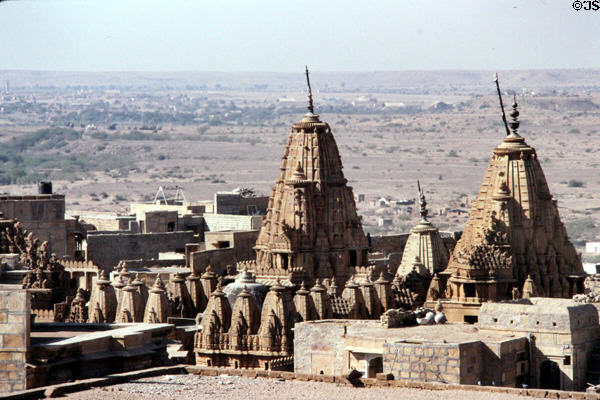 Jain Temple & surrounding desert as seen from Jaiselmer Palace. India.