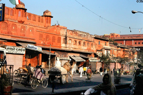 Streetscape opposite Palace of the Winds, in Jaipur. India.