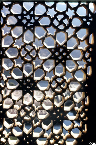 Delicately carved window of Amber Palace in Jaipur. India.