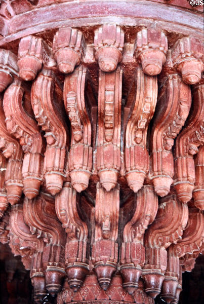 Top of carved column in palace at Fatehpur Sikri. India.