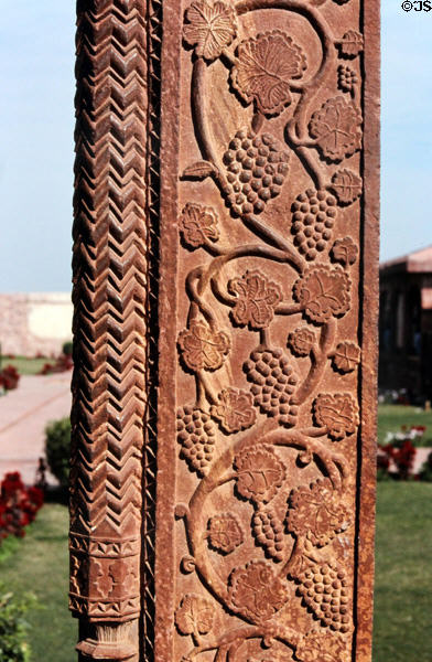 Grape vine relief sculpture on palace at Fatehpur Sikri. India.