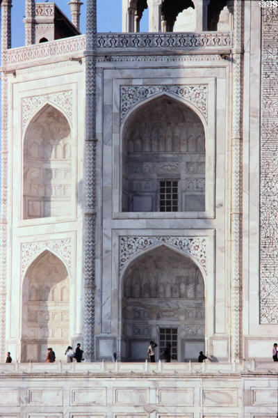 Arched openings on side of Taj Mahal, Agra. India.