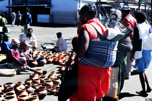 Pottery sellers in Public market in Harare. Zimbabwe.