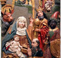 Detail of Adoration of Magi wood relief at Historical Museum of City of Vienna. Vienna, Austria.