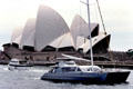 Catamaran cruises by Sydney Opera House. Sydney, Australia.