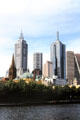 Looking East from Yarra River at skyline of Melbourne. Melbourne, Australia