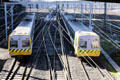 Commuter trains at Melbourne's Flinders Station. Melbourne, Australia.