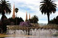 Fountains produce domes of water in Parliament Gardens. Melbourne, Australia.