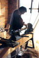 Furniture maker working on a antique lathe. Ballarat, Australia.
