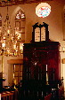 Interior of Synagogue with large wooden cabinet. Bridgetown, Barbados.