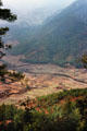 Overlooking starting point Paro valley floor from hike up to Tiger's nest. Bhutan.