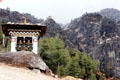Bells marking entrance to Takstang Monastery above Paro. Bhutan.