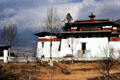 Fortress-like architecture of Simtokha Dzong above Thimpu. Bhutan