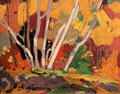 Autumn Birches painting on board by Tom Thomson at McMichael Gallery. Kleinburg, ON