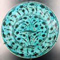 Fritware dish with underglaze painting from Iran at Aga Khan Museum. Toronto, ON.