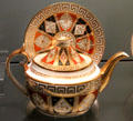 Bone china teapot & plate by Minton of Stoke-on-Trent, England at Gardiner Museum. Toronto, ON.