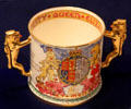 Porcelain loving cup commemorating coronation of George VI & Queen Mother Elizabeth by J.G. Robinson made by Paragon China of Longton, Staffordshire at Royal Ontario Museum. Toronto, ON.