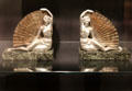 Art Deco silvered-bronze & marble bookends with fan dancers from Paris at Royal Ontario Museum. Toronto, ON.