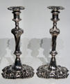 Silver candlesticks by William Cafe which were brought to Canada by British brigadier-general Sir John Johnson as a losing Loyalist after the American Revolution at Royal Ontario Museum. Toronto, ON.