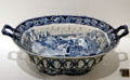 Earthenware lattice berry bowl with blue transfer-print of Arctic scene from Staffordshire, England at Royal Ontario Museum. Toronto, ON.