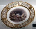 Porcelain plate with print of Way Side House at Midnight by Minton of Longton, Staffordshire, England part of Lord Milton dessert service at Royal Ontario Museum. Toronto, ON.