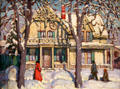Street Scene with Figures, Hamilton painting on board by Lawren Harris at Art Gallery of Ontario. Toronto, ON