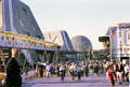 Promenade with hexagonal theme Pavilions at Expo 67. Montreal, QC.
