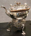 Silver tea kettle on stand by Robert Tyrill of London at Montreal Museum of Fine Arts. Montreal, QC.