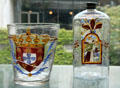 Glass enameled beaker & spirit flask both from Southern Germany or Switzerland at Montreal Museum of Fine Arts. Montreal, QC.