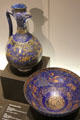 Persian blue-glazed fritware ewer & bowl prob. from Kashan, Iran at Montreal Museum of Fine Arts. Montreal, QC.