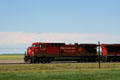 Canadian Pacific diesel locomotive on Saskatchewan prairie. SK.