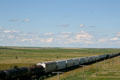Canadian Pacific train crossing Saskatchewan prairie. SK.
