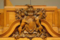 Royal coat of arms carved in Saskatchewan Legislative Assembly Chamber. Regina, SK.