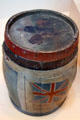 Alcohol keg painted by NWMP participants in Battle of Batouche at RCMP Heritage Center. Regina, SK.