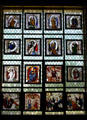 Collection of religious stained-glass panels mounted as one large window at Ariana Museum. Geneva, Switzerland.