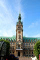 Hamburg City Hall seat of Senate & Parliament of Free & Hanseatic City of Hamburg on Rathausmarkt. Hamburg, Germany.