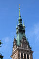 Upper tower & spire of Hamburg City Hall. Hamburg, Germany.