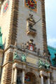 Statuary, mosaics & other decorative elements above entrance to Hamburg City Hall. Hamburg, Germany.
