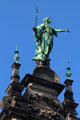 St. Catharina statue atop small tower on Hamburg City Hall. Hamburg, Germany.