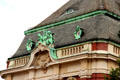 Decorative elements on roofline of Laeiszhalle concert venue. Hamburg, Germany.
