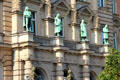 Statues above entrance to Hamburg Regional Court building at Sieveking Platz. Hamburg, Germany.