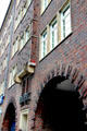 Ornamental brick facade on building at Steinstraße & Mohlenhofstraße. Hamburg, Germany.