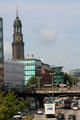 St. Michael's Church prominent on skyline modern city. Hamburg, Germany.