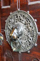 Bronze lion head door pull on entrance to St. Peter's Church. Hamburg, Germany