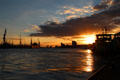 Elbe River at sunset. Hamburg, Germany.
