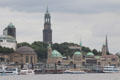 Church spires over St. Pauli Pier. Hamburg, Germany.