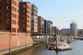 Modern buildings overlooking Elbe River in HafenCity. Hamburg, Germany.